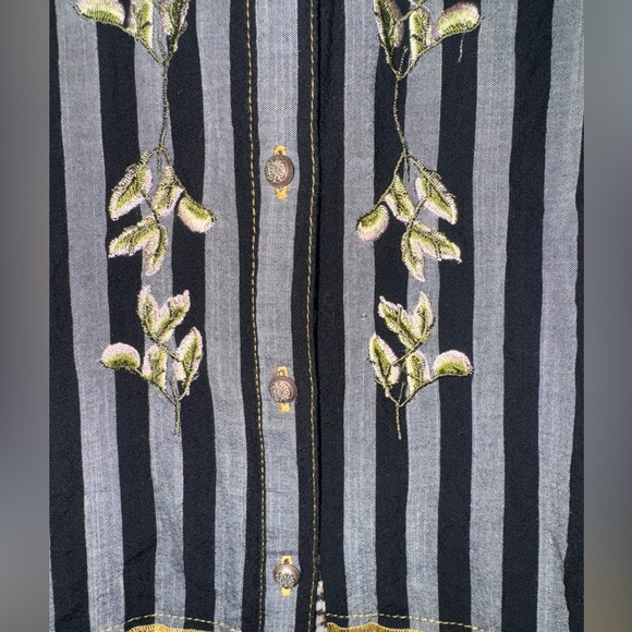 John Mark Black and Gray Striped Floral Embroidered Top - Picture 13 of 16